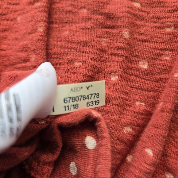 American Eagle Rust Polka Dot Ruffle 3/4 Sleeve Smocked Peplum Top Size M, Red - Picture 9 of 11